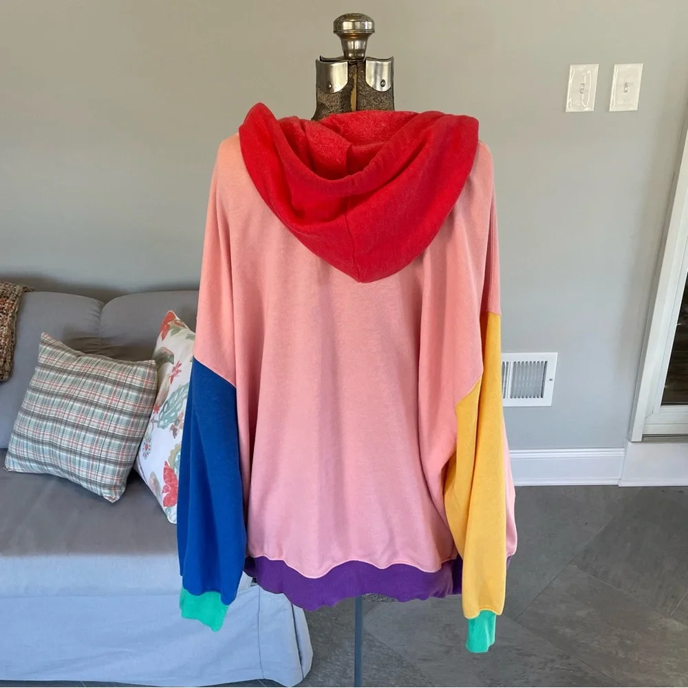 NWT XL Oversized colorful pink orange blue yellow rainbow, love zip up hoodie. - Picture 6 of 7